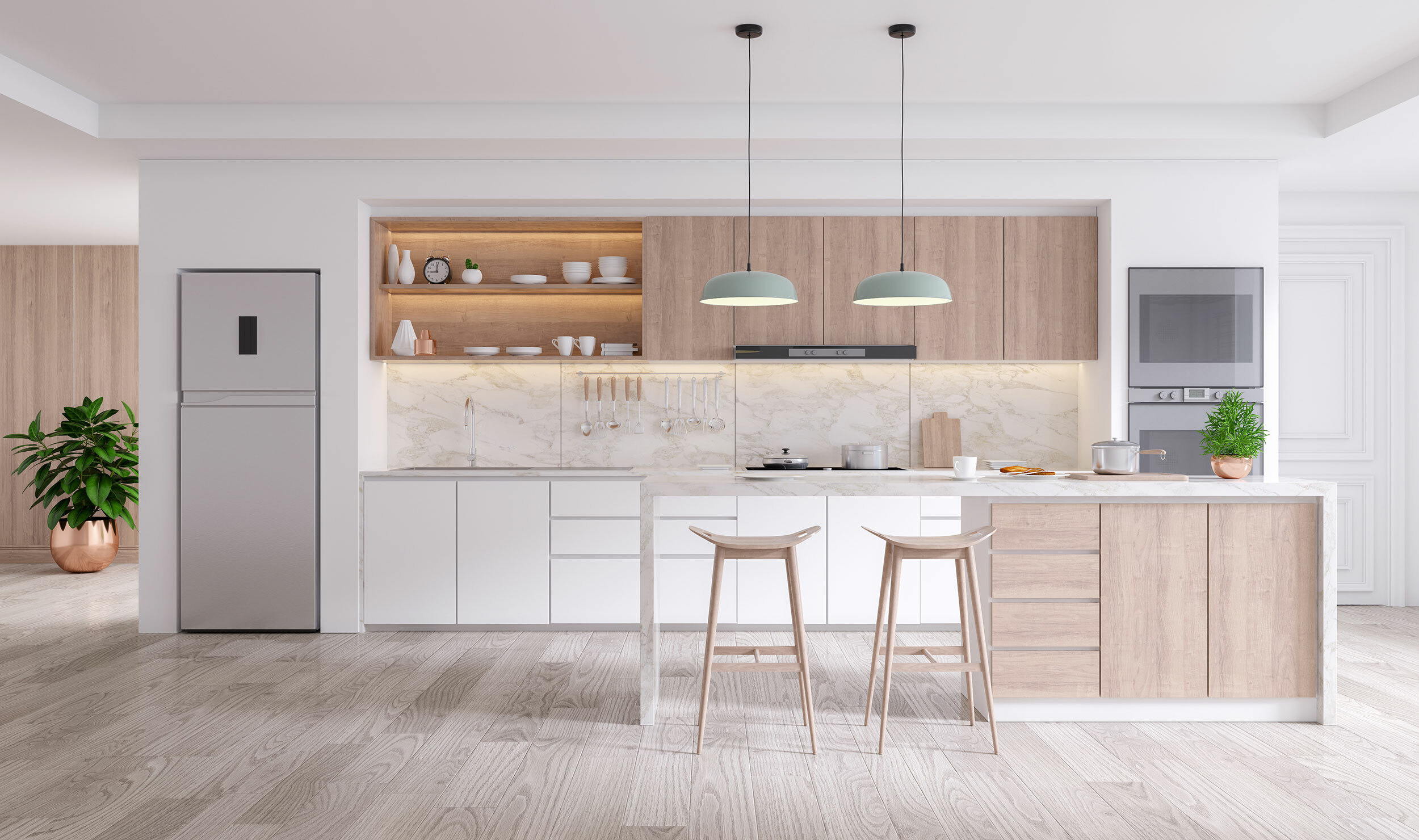 Light Kitchen with open shelves